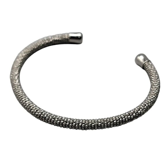 Silver Plated Open Cuff Rope Bracelet Size 6.5 Stretch Flexible Boho Style - Picture 1 of 12